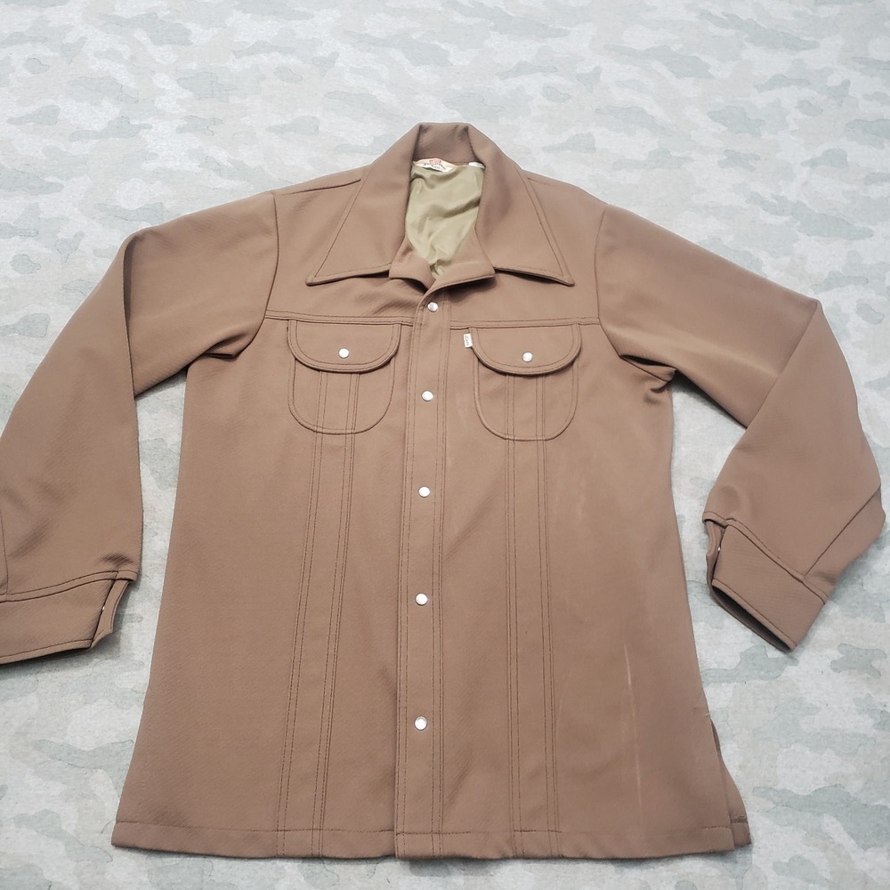 Vintage Panatela Levis Shirt Mens Large Brown Pockets Pearl Snap Long Sleeve‎